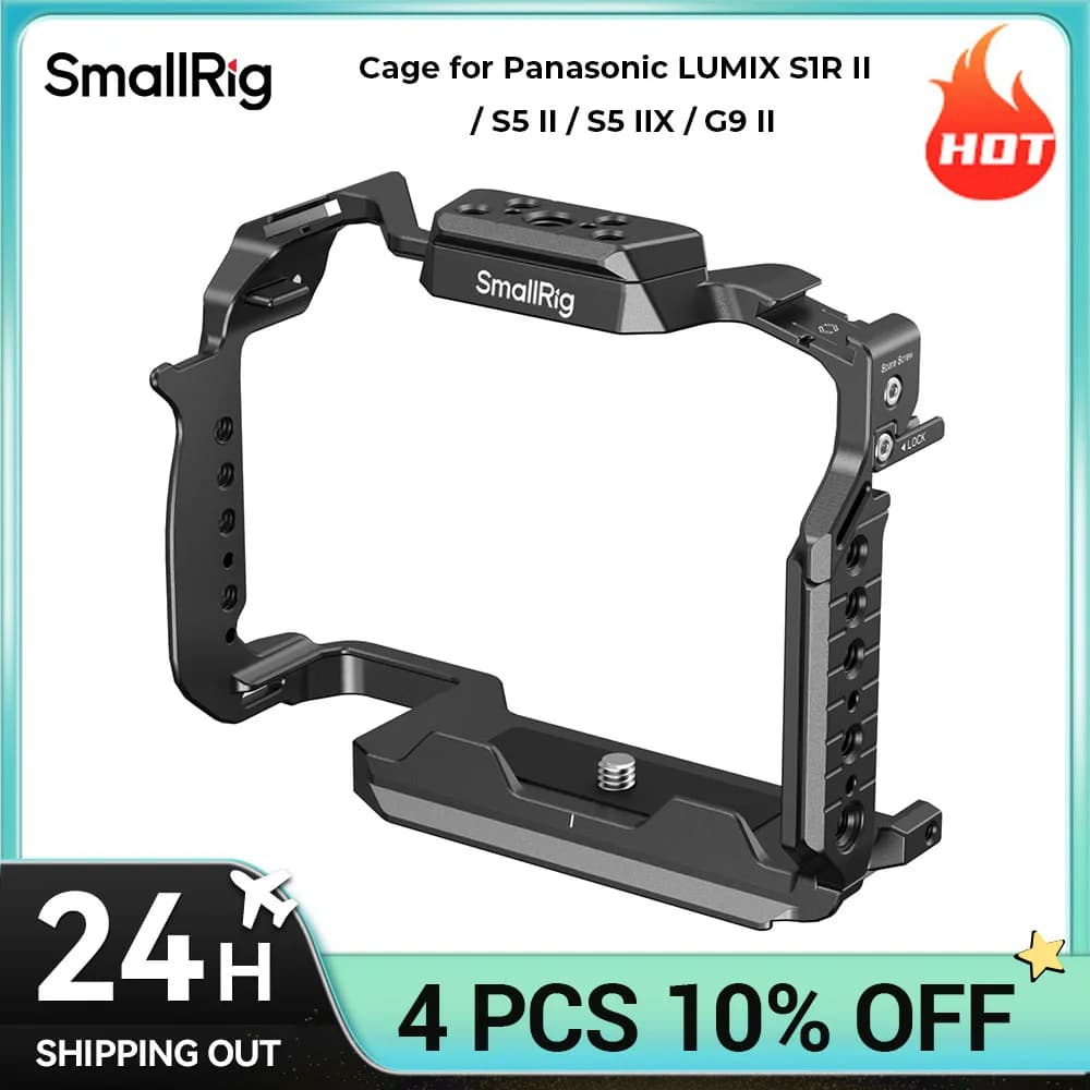 Gabbia SmallRig per Panasonic LUMIX S1R II / S5 II / S5 IIX / G9 II con guide NATO a sgancio rapido, piastra inferiore Arca-Swiss 4902
