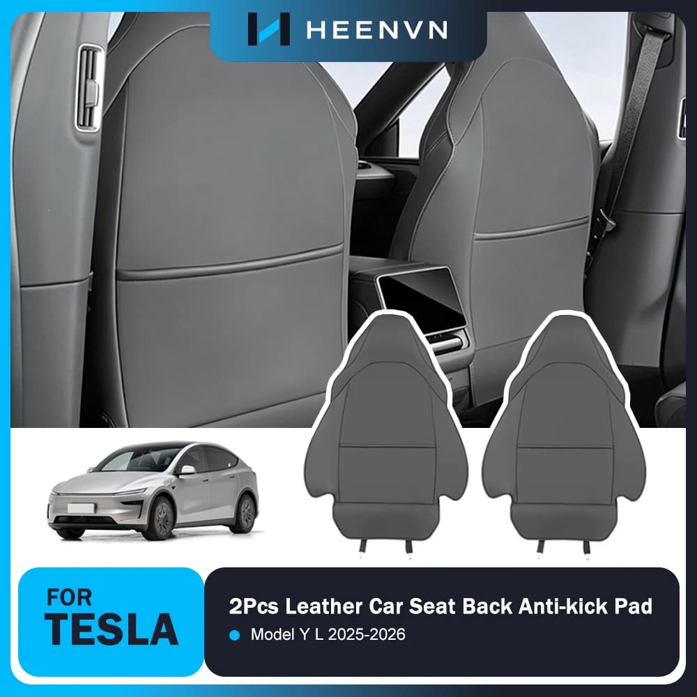 Heenvn 2Pcs Leather Car Seat Back Anti Kick Pad For Tesla New Model Y L 2025-2026 Seatback Protectors Cover Mats Full Surrounded