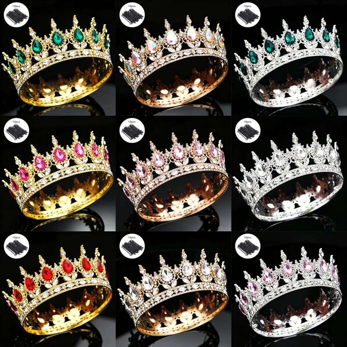 Set di fermagli per capelli a corona grande per sposi, accessorio per feste, regalo di compleanno, decorazioni floreali a corona