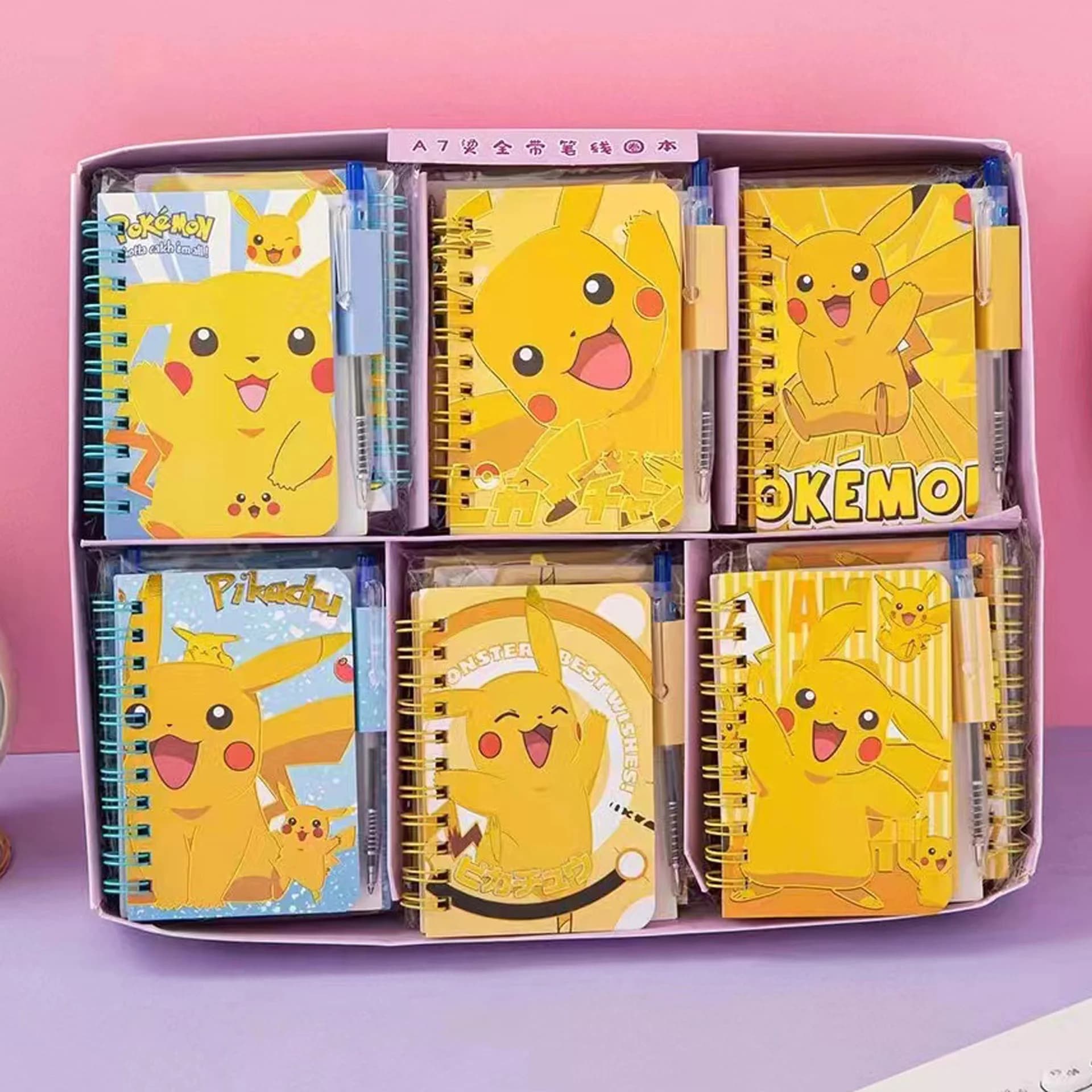 Pokemon Pikachu with pen spiral notebook cartoon creative loose-leaf notebook student colored pages lined notebook