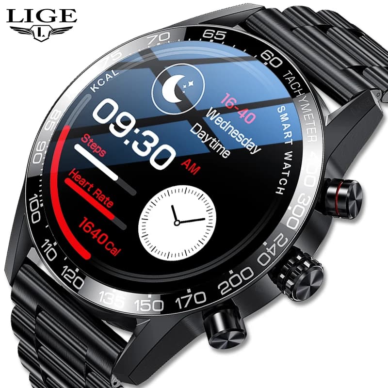 LIGE Business Watch, Smartwatch with AMOLED HD screen, Bluetooth calls, IP67 waterproof, fully touch smart bracelet.