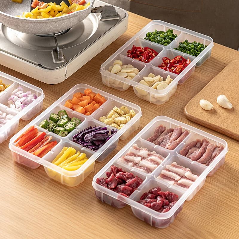 Scatola portaoggetti per frigorifero Scatola portaoggetti per frutta e verdura con griglia 4/6 Organizzatore per frigorifero Cestello di scarico Carne Cipolla Zenzero Trasparente frutta e verdura