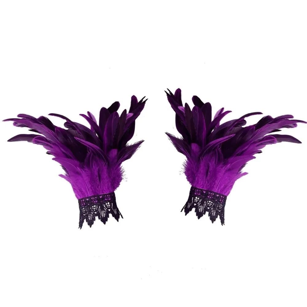 New Black Fluffy Feather Wrist Cuffs Adjustable Lightweight Halloween Arm Cuff Gloves Lace Gothic Plume Bracelet Carnival