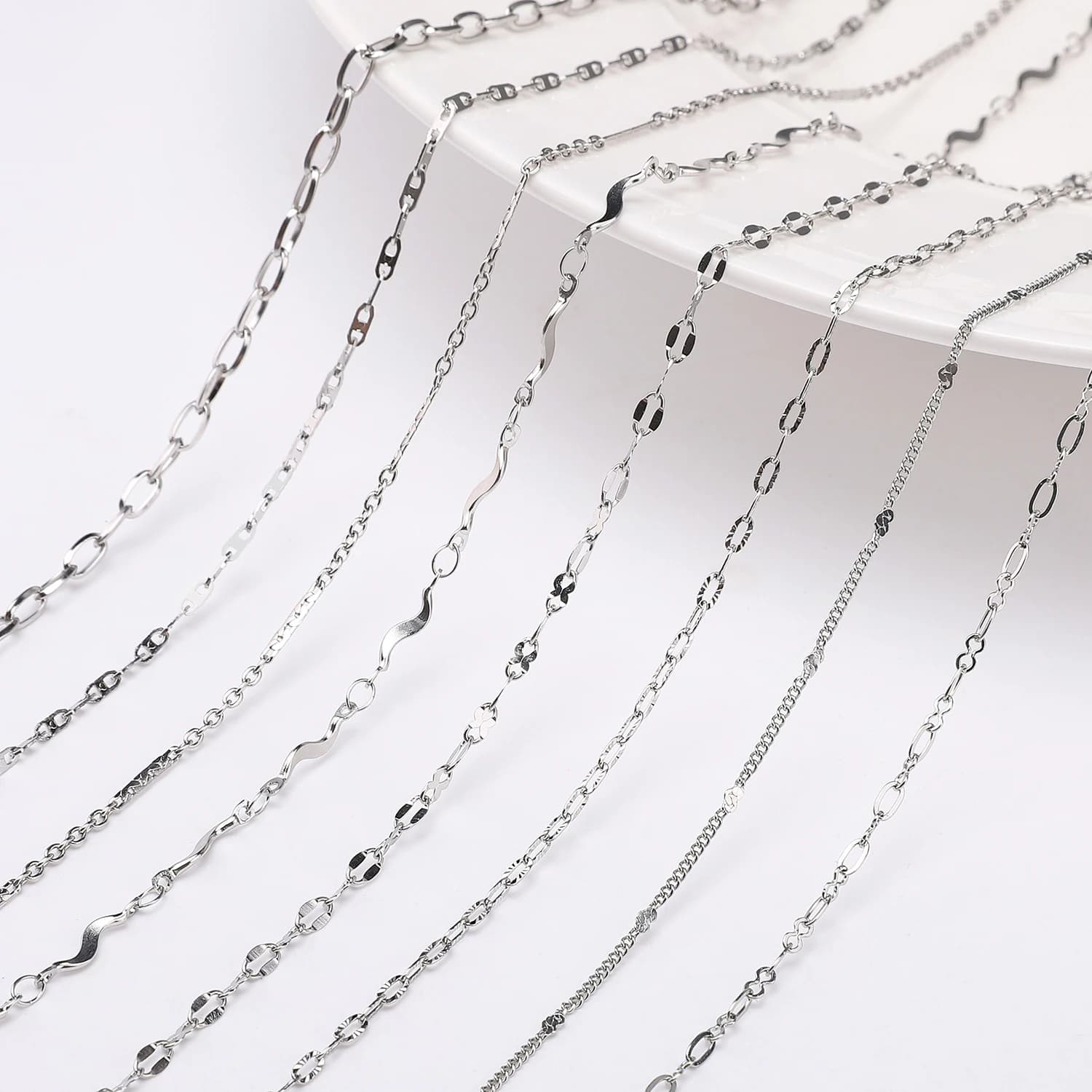 Catene in Acciaio Inossidabile da 1 Metro/Sacchetto, Vari Stili e Dimensioni, Colore Rodio, Accessori per Creazione di Collane e Bracciali Fai-da-Te, Regali Unici