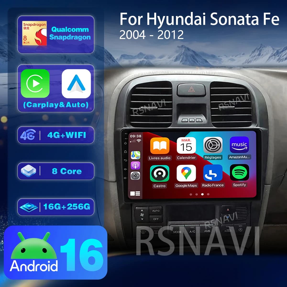 Android 16 Carplay Auto DVD GPS Car radio Multimedia Player BT video For Hyundai Sonata EF 2001 - 2012 2din Head Unit Snapdragon