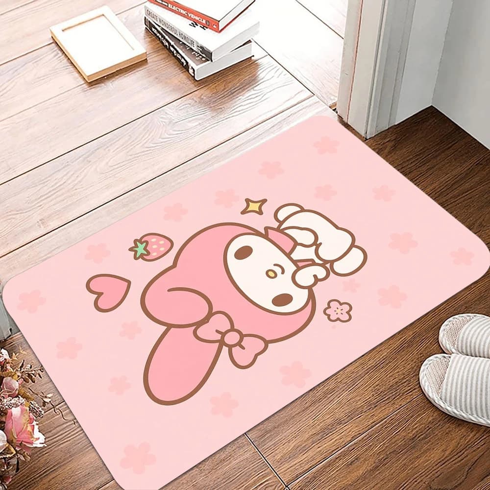 Sanrio Cute Melody Cartoon Print Door Mat Non Slip Water Absorbent Entrance Floor Rug for Bedroom Bathroom Bedroom Decor