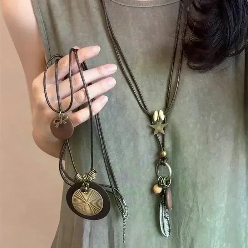 Handmade Vintage Boho Metal Necklace For Women Long Collar Chains Pendant Statement Jewelry Layers Accessories