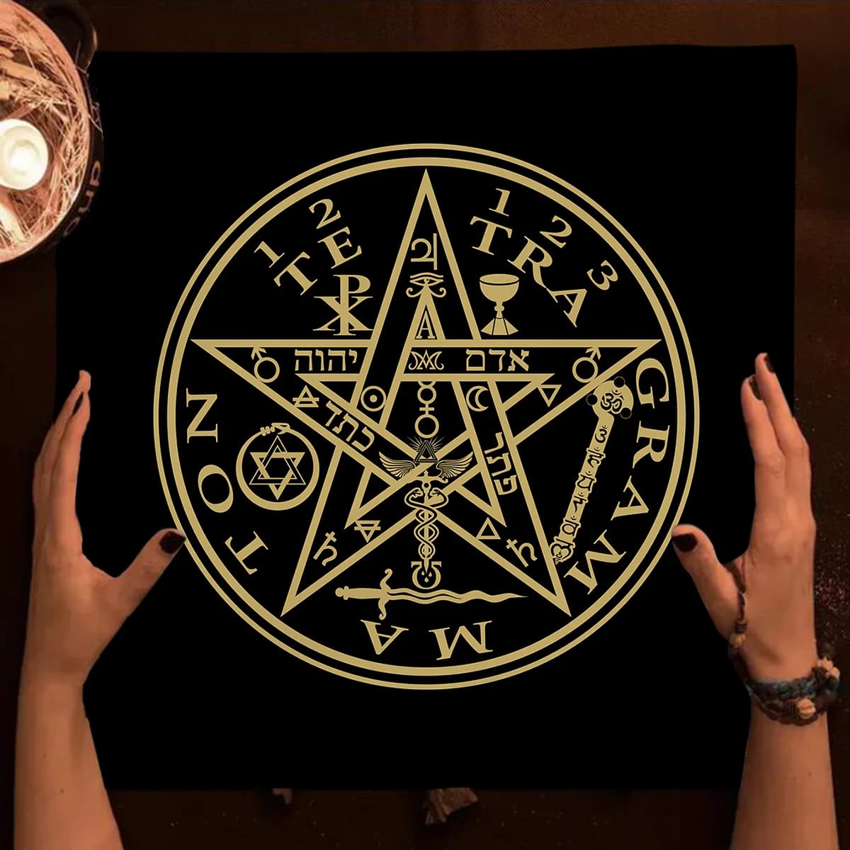Tovaglia per tarocchi ebraico Tovaglia per altare Stella a cinque punte Panno divino in cristallo Rune mistiche Tarocchi Pad Oracle Pad Witchy Home Decor