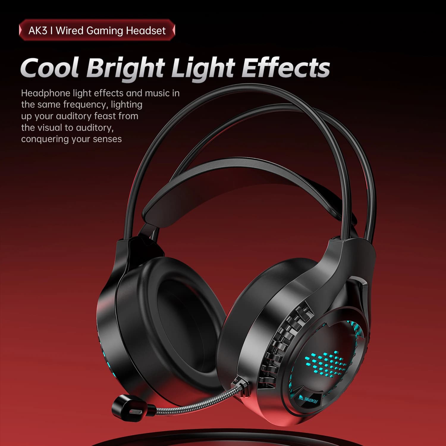SMAIKLWOLF AK3 Cuffie da gioco per e-sport montate sulla testa Cuffie con illuminazione RGB cablate Cuffie da gioco per desktop per laptop