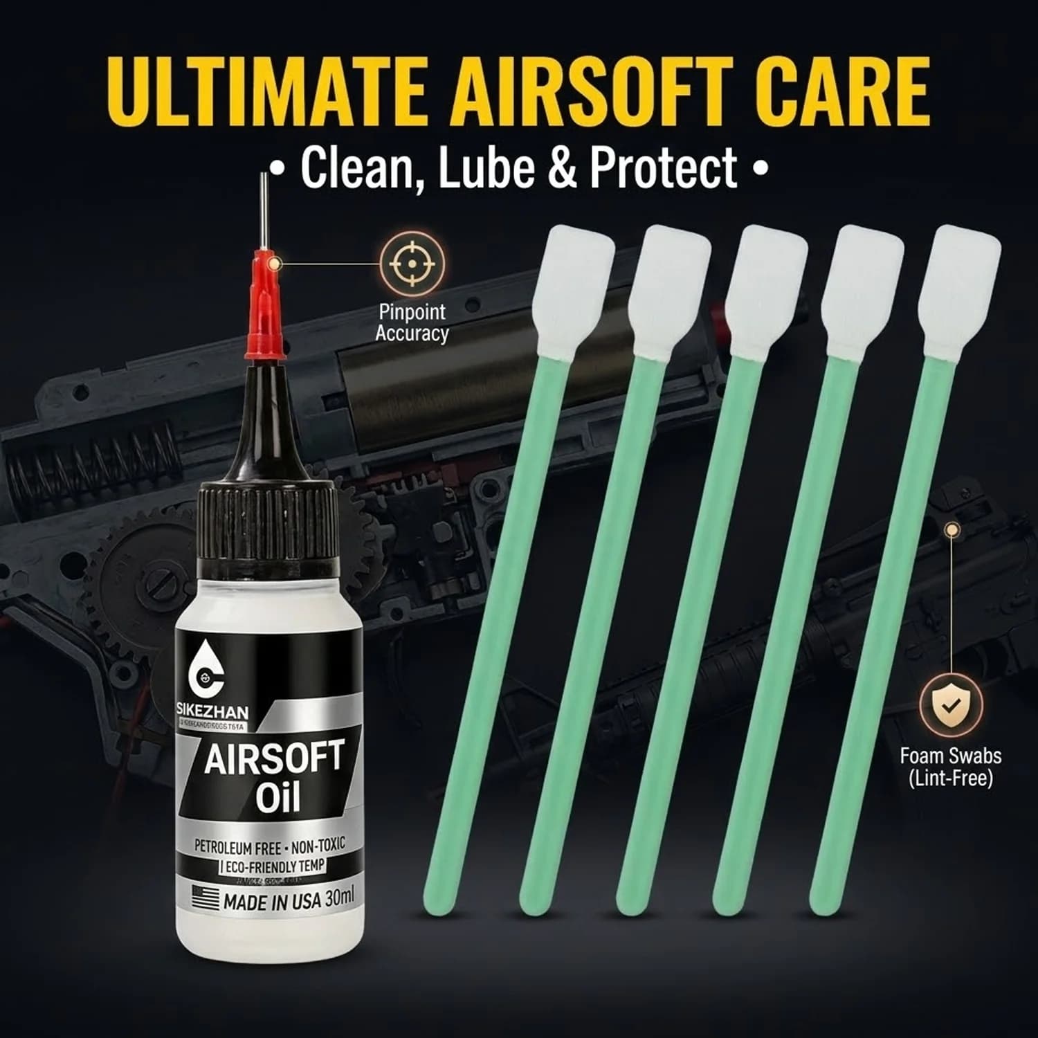 Tactical Airsoft Maintenance Kit Precision Lubricating Oil Needle Lube Lint Free Cleaning Swabs for AEG Gearbox GBB O-Ring Care