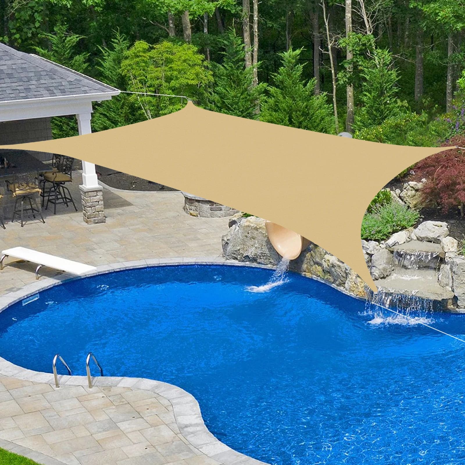 Rectangle Sun Shade Sail 4*6m Outdoor Patio Sunshade Sail Stainless Steel Buckles and D-Rings Sun Shade Sail for Gardens/Patios/Yards/Porches/Parks/Lawns/Pools/Camping