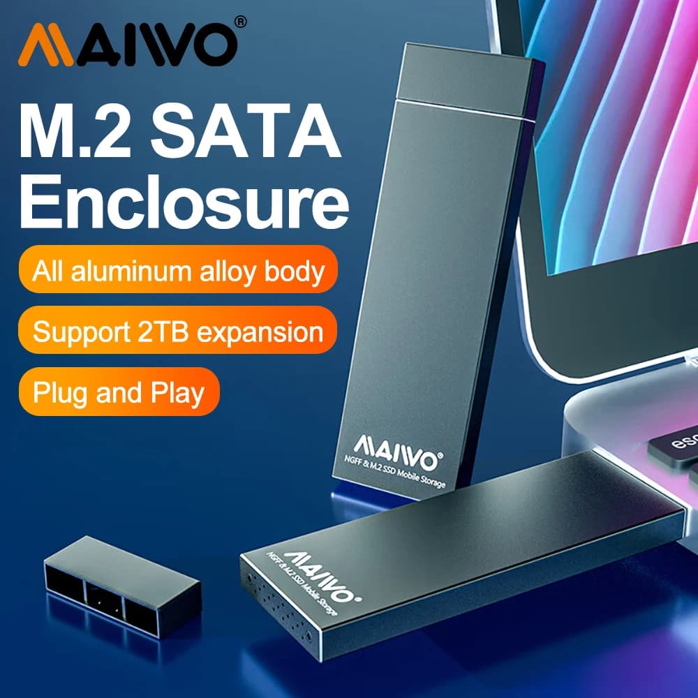 MAIWO M.2 SATA Mobile Hard Drive Box SATA a USB 3.0 interfaccia SSD Solid State Drive Box Laptop M2 scatola esterna interamente in alluminio
