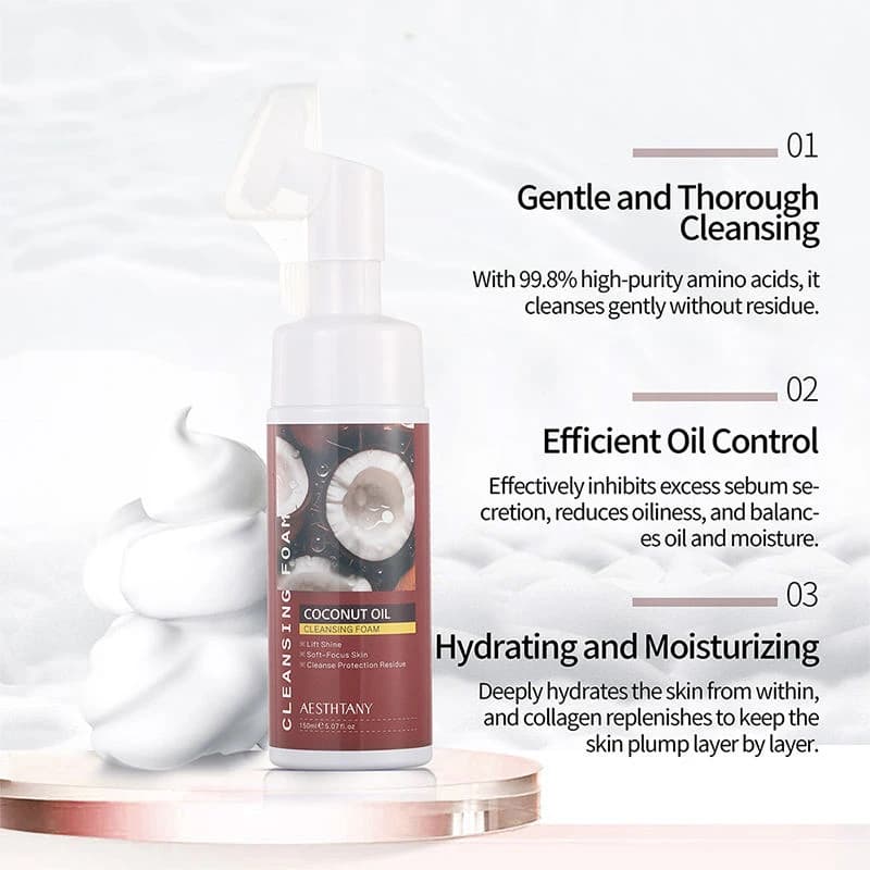 1 pezzo di schiuma detergente all'olio di cocco, detergente viso delicato e idratante, detergente viso idratante quotidiano per pelli secche e di tutti i tipi