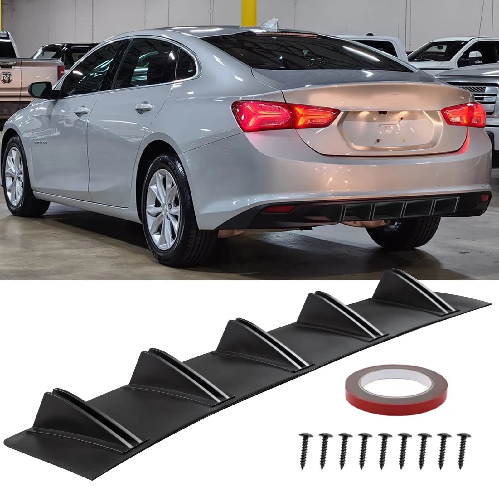 Diffusore Posteriore per Paraurti Chevy Malibu, Spoiler con Alette a Pinna di Squalo, Nero