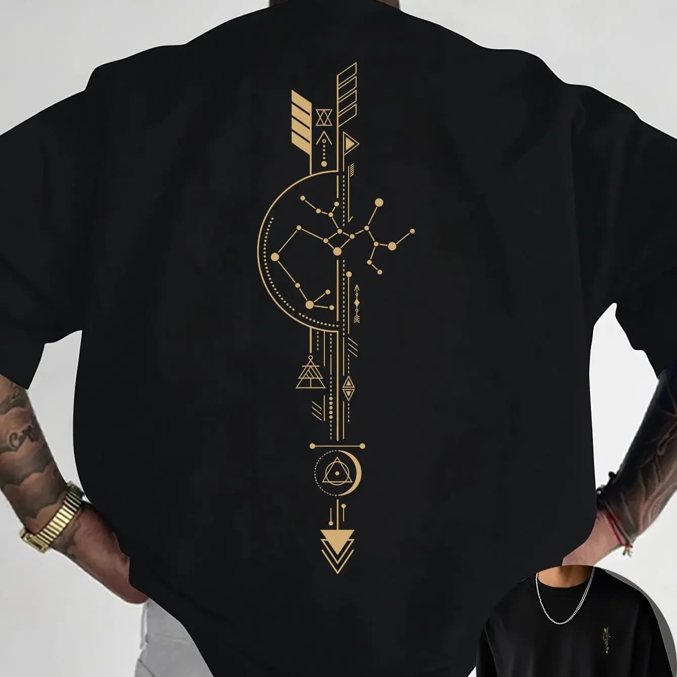 Men's Sagittarius Constellation Arrow Graphic Tee Astrology Streetwear Cotton Casual Tops