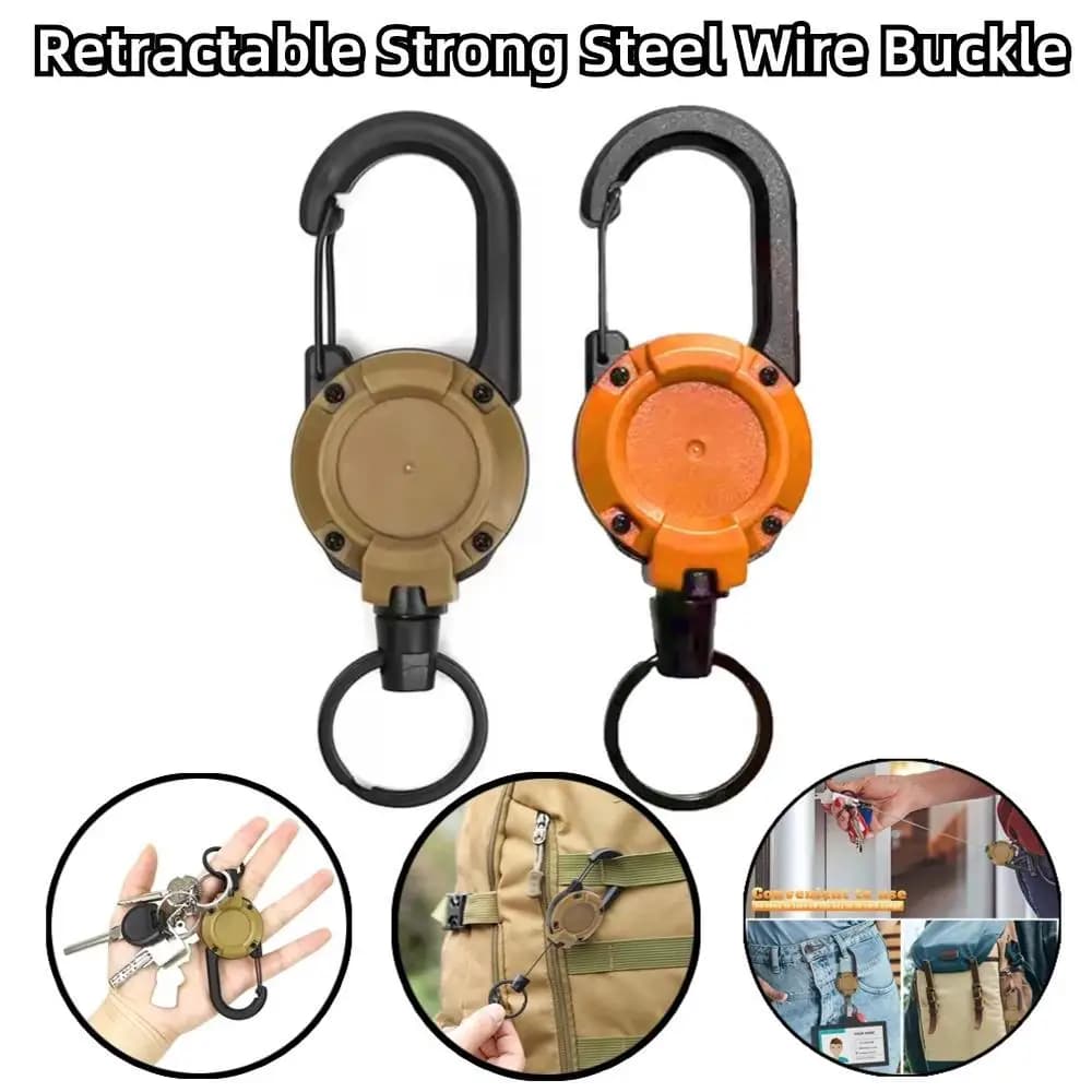 Retractable Buckle Heavy Duty Pull Reel Carabiner Key Chains Strong Steel Wire Rope Buckle Backpack Key Hanging Buckle