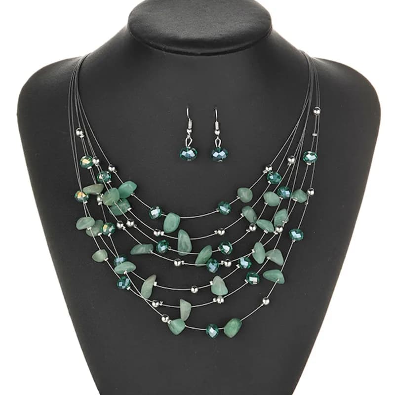 Bohemian Fashion Jewelry Set and Multilayer Crystal Earrings For Women Beach Accessories Boho Simple