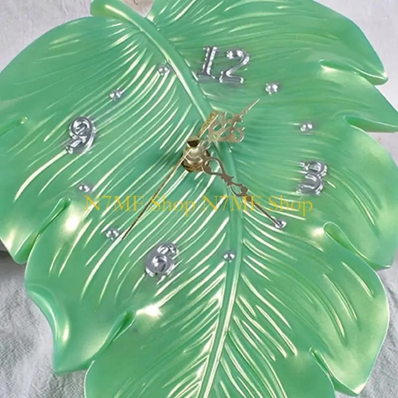 N7MF Leaf-shaped watch Epoxy resin mold Wall clock Silicone stamp DIY crafts for sale