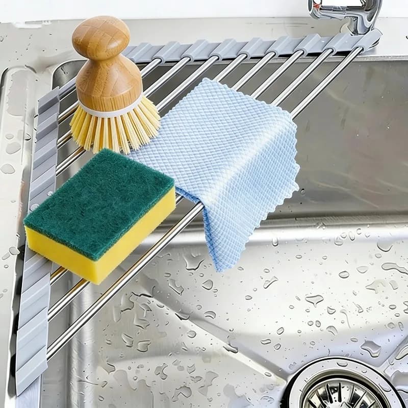 Stainless Steel Sink Drain Rack Foldable Triangle Plate Drying Rack Sponge Bowl Chopsticks Drain Rack Fruit Vegetable Drain Rack