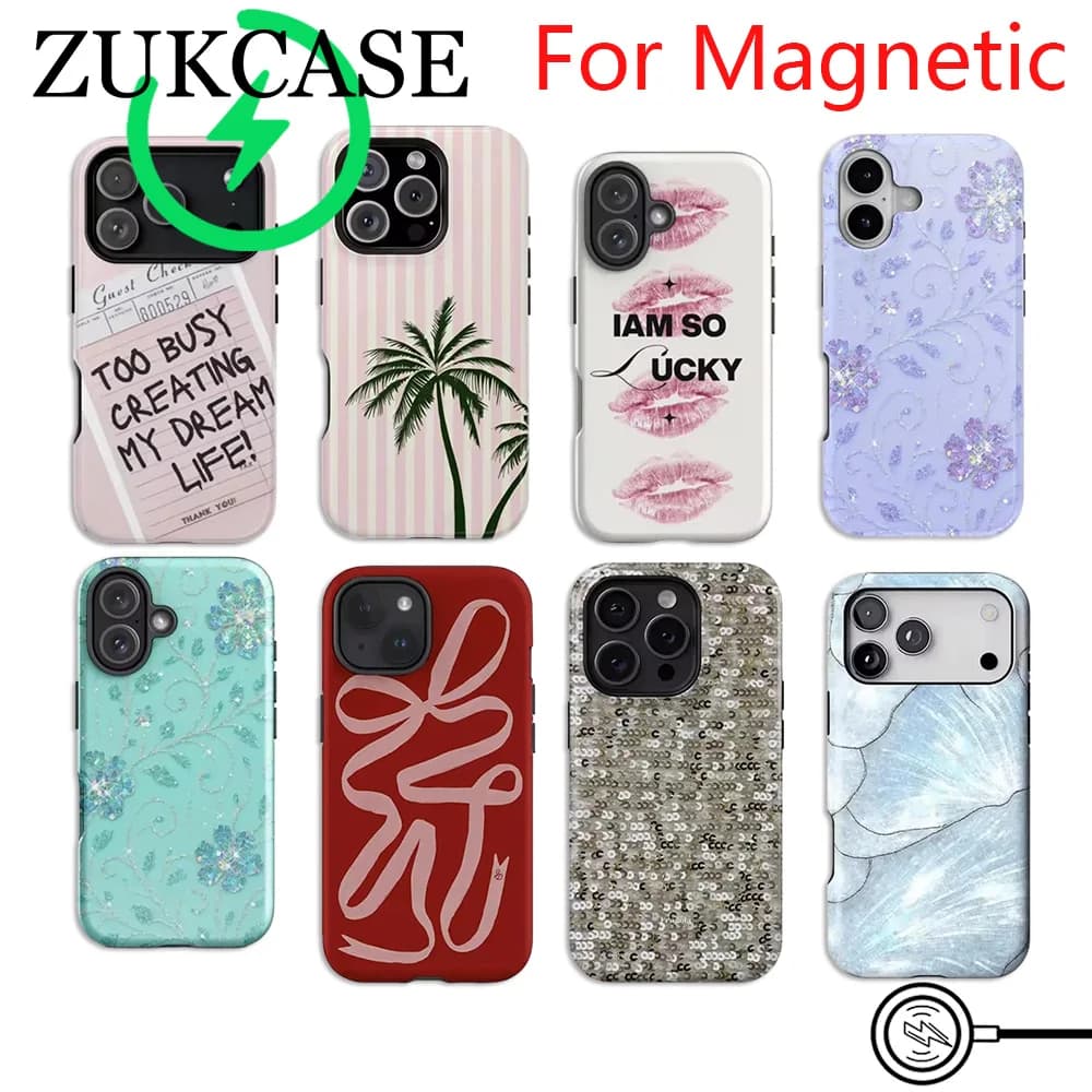 Luxury Clmj A Coconut Tree Magnetic Phone Case for iPhone 18 17 16e 16 15 14 13 12 11 Air Pro Max Plus Double-layer Back Cover