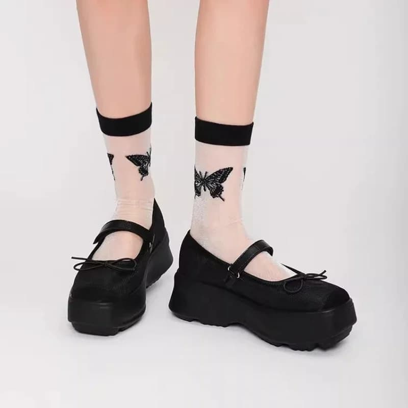 Moda suola spessa Mary Jane donna fiocco ragazza piattaforma sexy scarpe basse estate nuovo aumento altezza mocassini singoli pompe