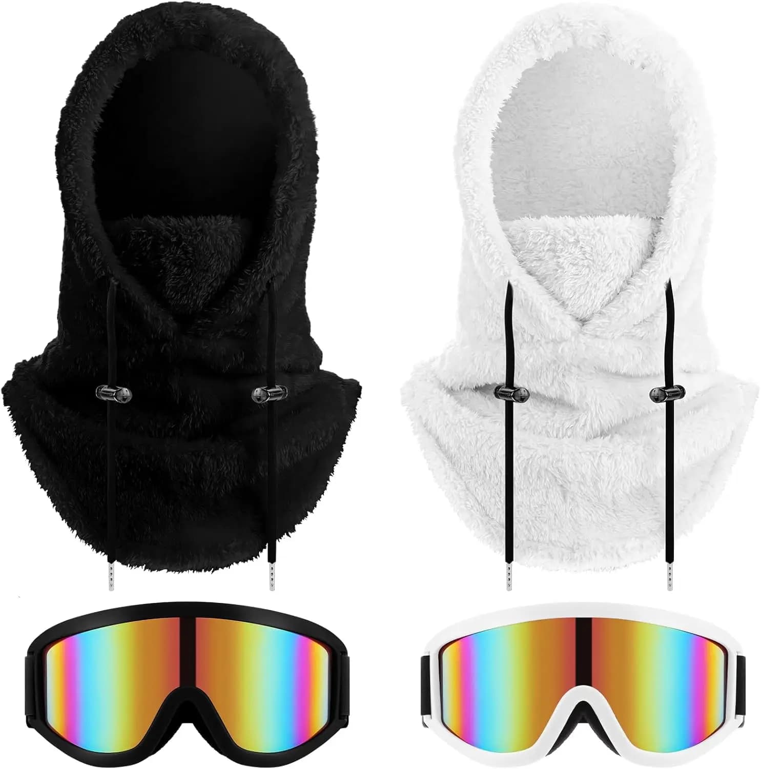 Set di 4 Accessori da Sci: Maschera Balaclava in Pile con Occhiali da Neve, Impermeabile e Caldo per l'Inverno, per Adulti, Uomini e Donne, per Attività all'Aperto