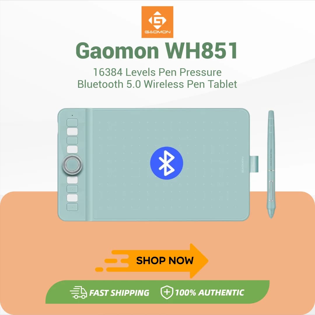 Tavoletta grafica wireless GAOMON da 16K livelli WH851 Connettività Bluetooth 5.0 Pen Tablet 8x5 pollici, quadrante intuitivo 8 tasti di scelta rapida