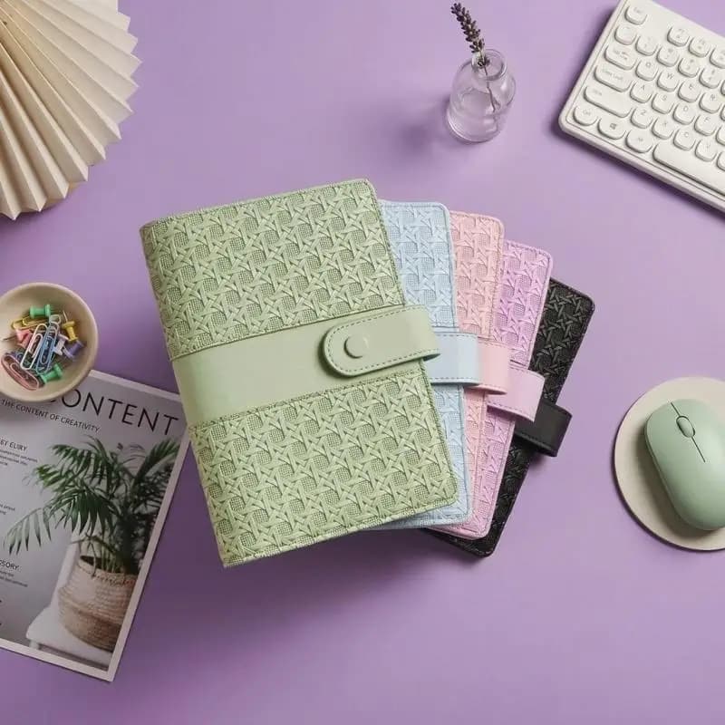A6 Budget Binder Notebook With 8Pcs Zipper Pockets 12Pcs Cash Budget Cards 2Pcs English Stickers Loose‑leaf Planner Organizer