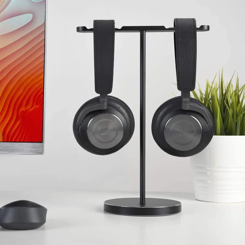 Universal Double Hook Headphone Support for Aluminum Alloy Gaming Headphones Table Display for Earphones with Non-slip Base