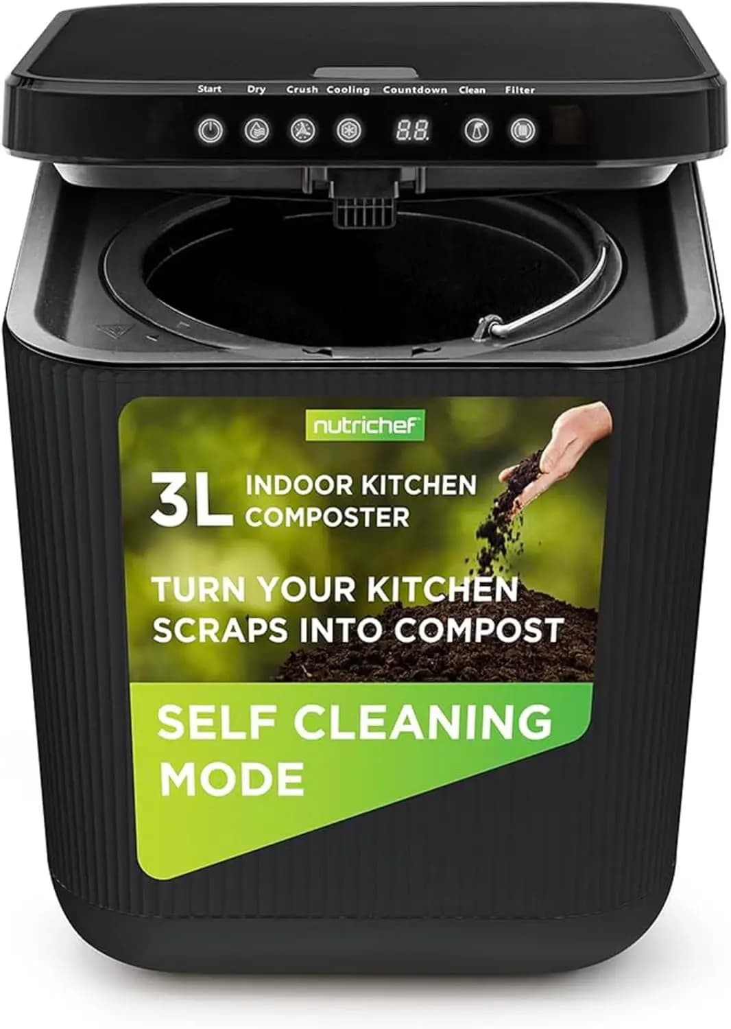 Compostiera Elettrica da Cucina 3L per Materiali Organici e Scarti Alimentari, Contenitore Automatico da Bancone con Funzione di Frantumazione a Secco e Raffreddamento