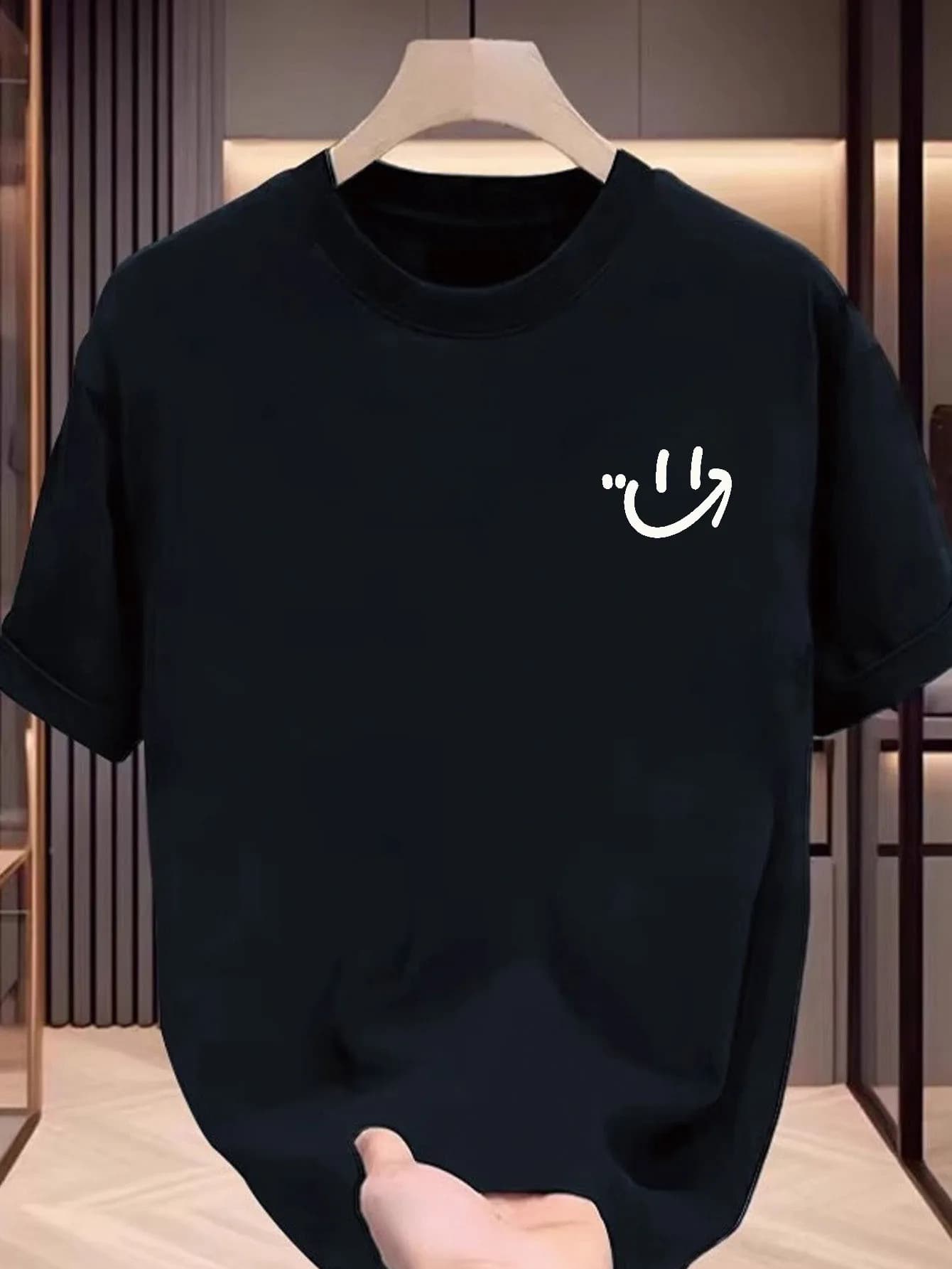 Men's summer pure cotton casual loose fashion simple smiling face pattern printed comfortable round neck short sleeved T-shirt