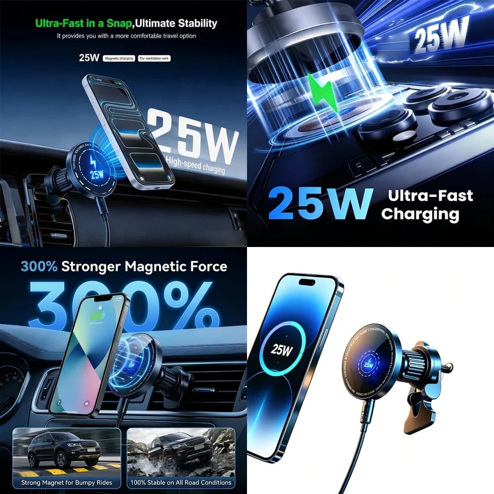 Magnetic 25W Wireless Car Charger Super Fast for iPhone 17 16 15 14 13 12 Pro Max Plus Air Vent Phone Holder Stand Strong Magnet