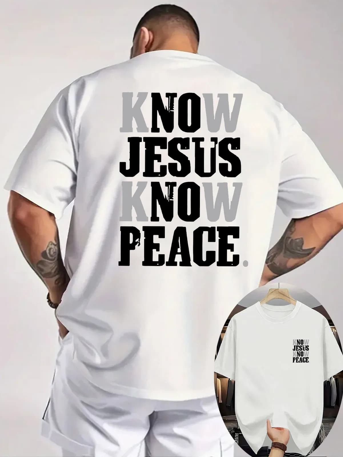 T-shirt casual da uomo stampata con messaggio di pace