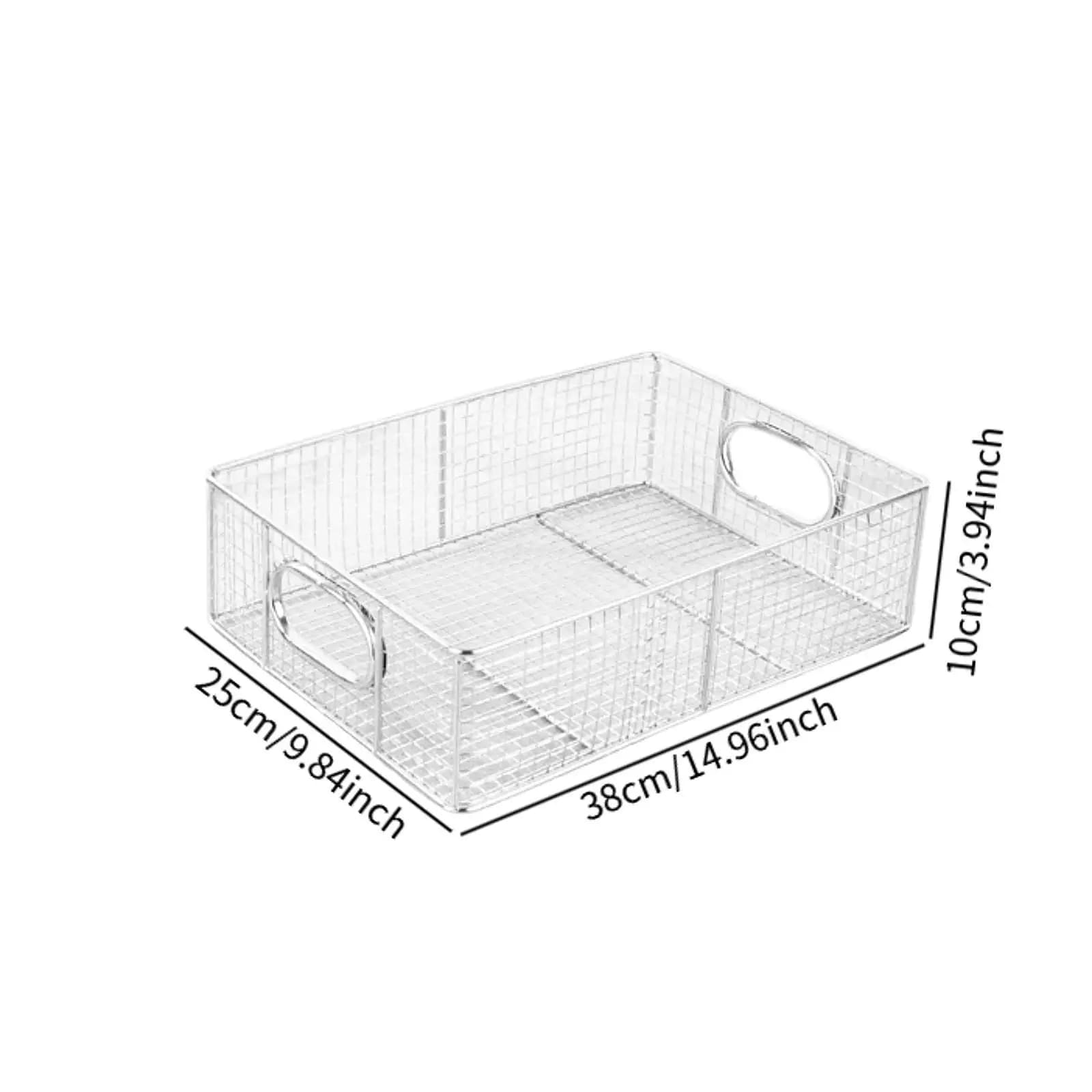 Stainless Steel Fry Basket Pan with Handle Rectangular Display Basket Storage Bins Snacks Container Food Basket for Home Counter