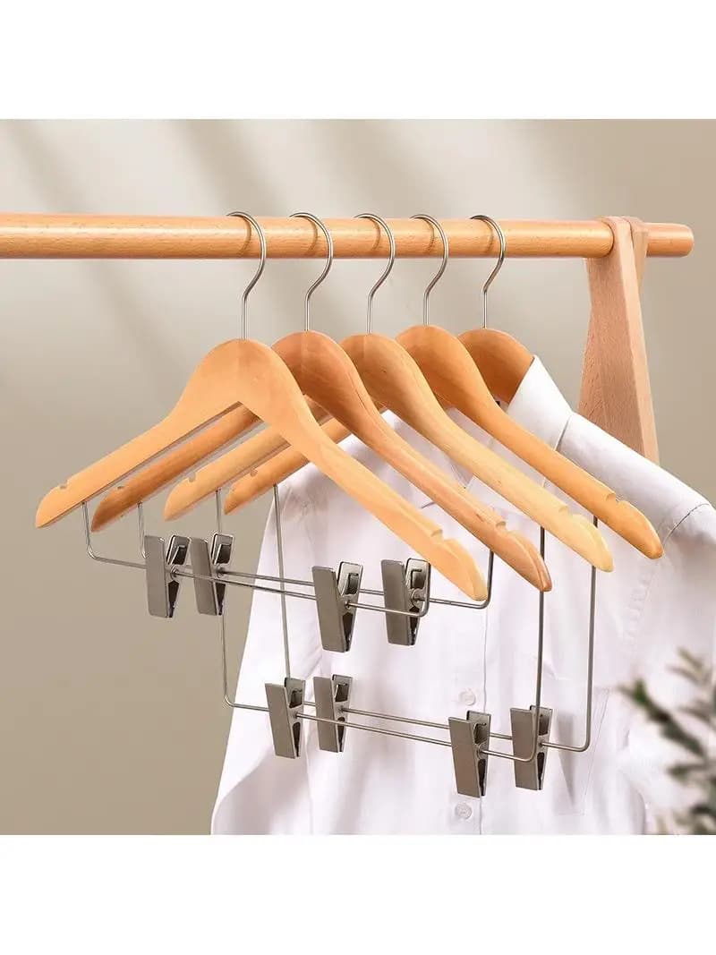 Wooden hanger with clip for home use, without leaving marks, integrated support for clothes, wooden single piece set for Hanfu C...
