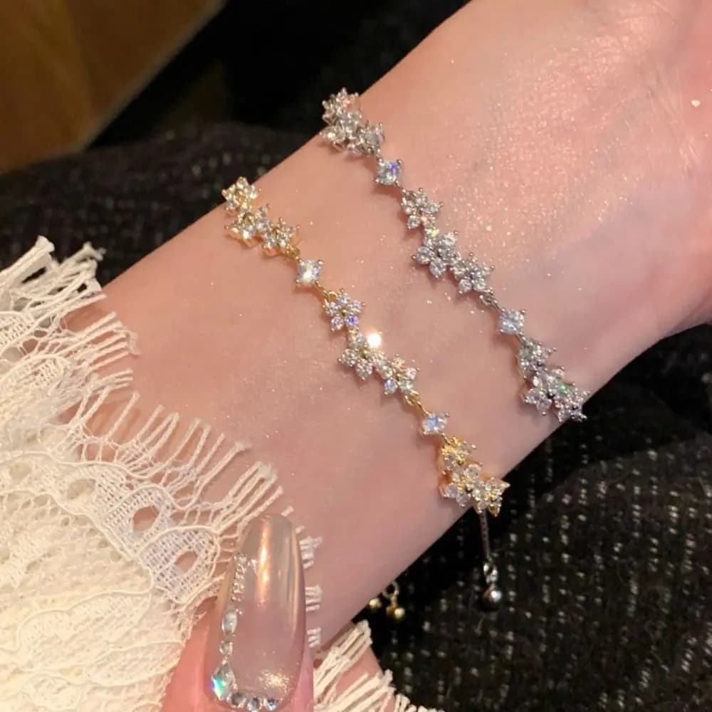 Pulling Design Zircon Bracelet Adjustable Handmade Floral Bracelet Cherry Blossoms Elegant Rhinestone Bracelet Jewelry Gift