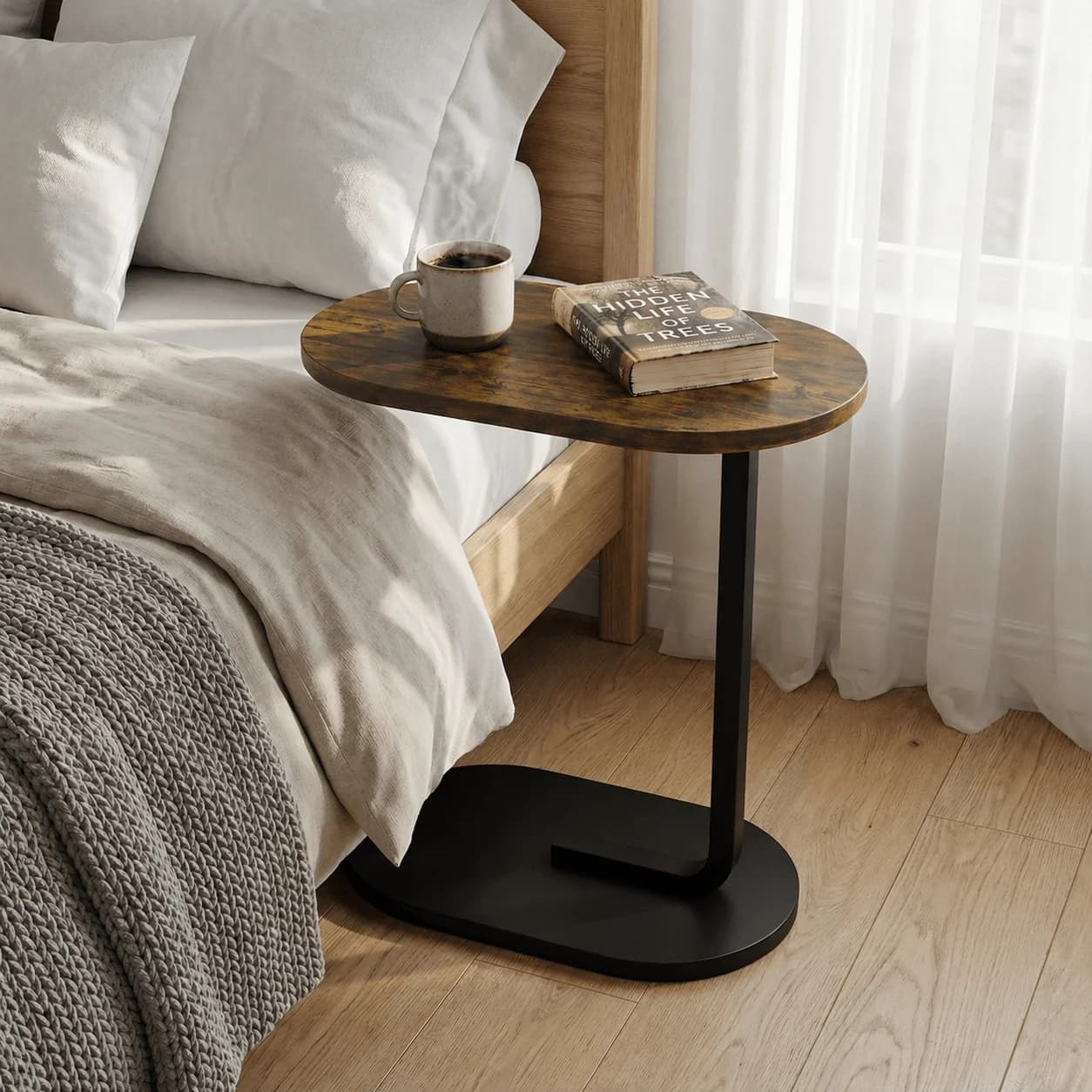 Portable Space-Saving C-Shaped Bathroom Caddy – Modern Minimalist Curved Side Stand for Showers & Bathtubs, Compact Toilet Roll Holder or Toiletries Shelf for Small Bathrooms, Easy Assembly, Lightweight & Multi-Functional for Smartphone, Towel, or Lotion