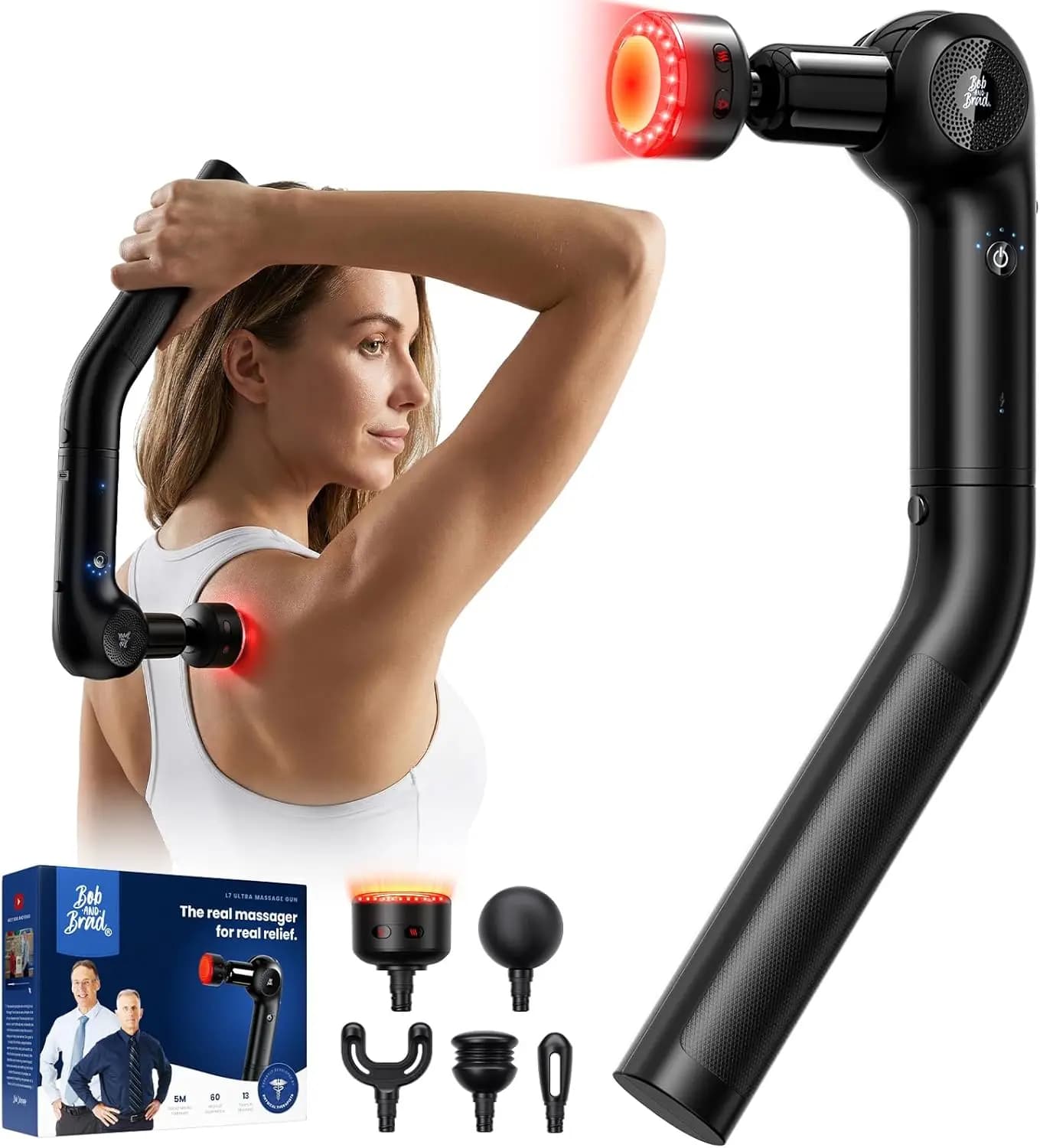 Pistola per Massaggio Profondo 2-in-1 con Calore e Luce Rossa, Manico Estensibile per Alleviare il Dolore alla Schiena, Regalo Eligibile FSA-HSA