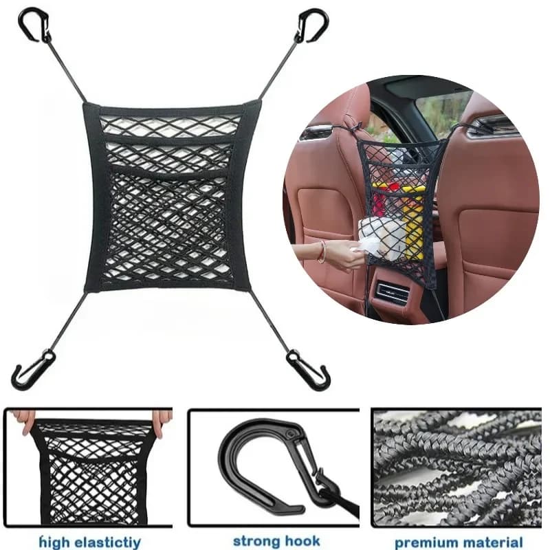 Borsa a rete portaoggetti per auto tra i sedili Divisore per auto Barriera per animali domestici Borsa a rete elastica elastica Organizzatore Accessori auto