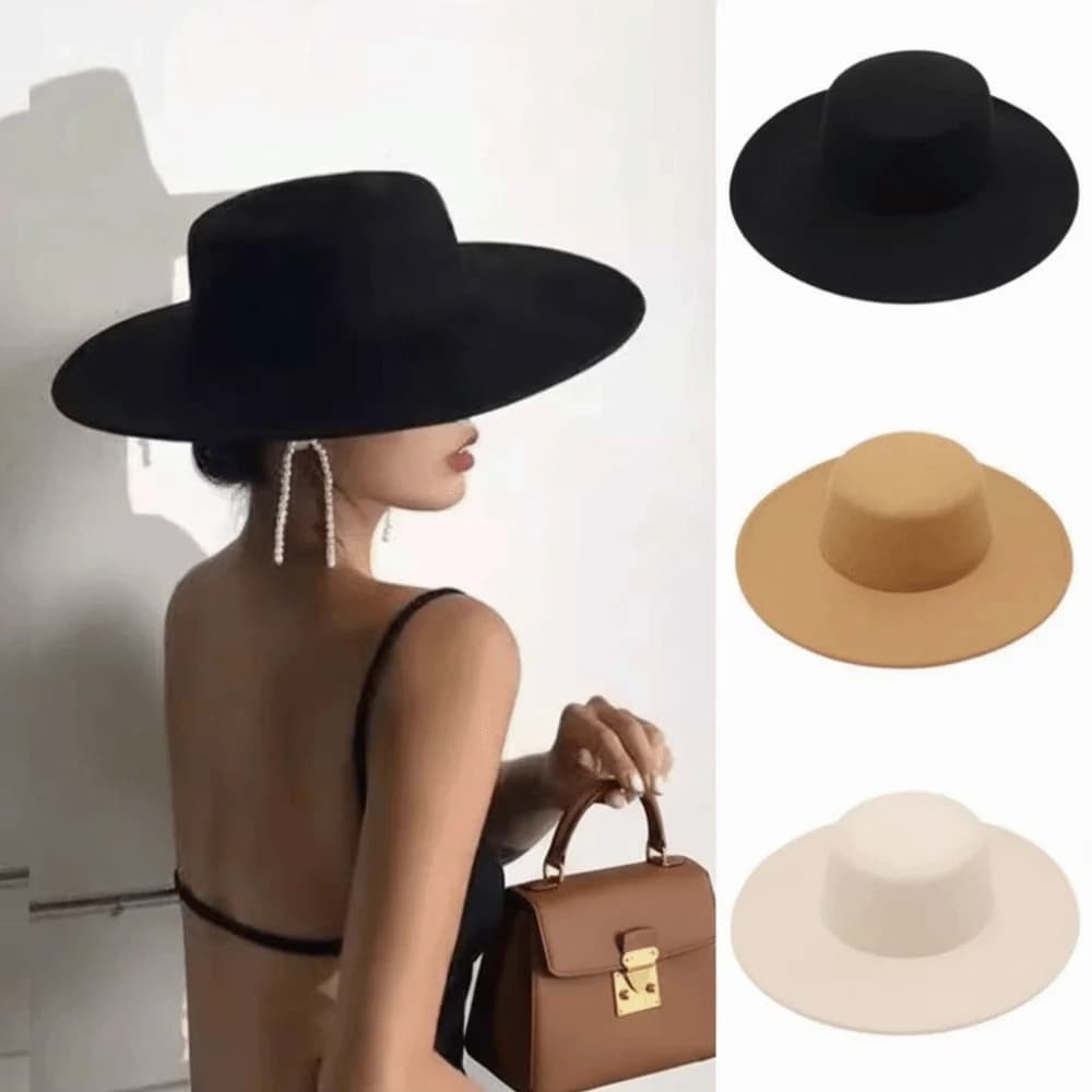 Church Elegant Women Flatcap French Hepburn Style Wide Brim Felt Hat Dame Hat Retro Flat-top Cap Women