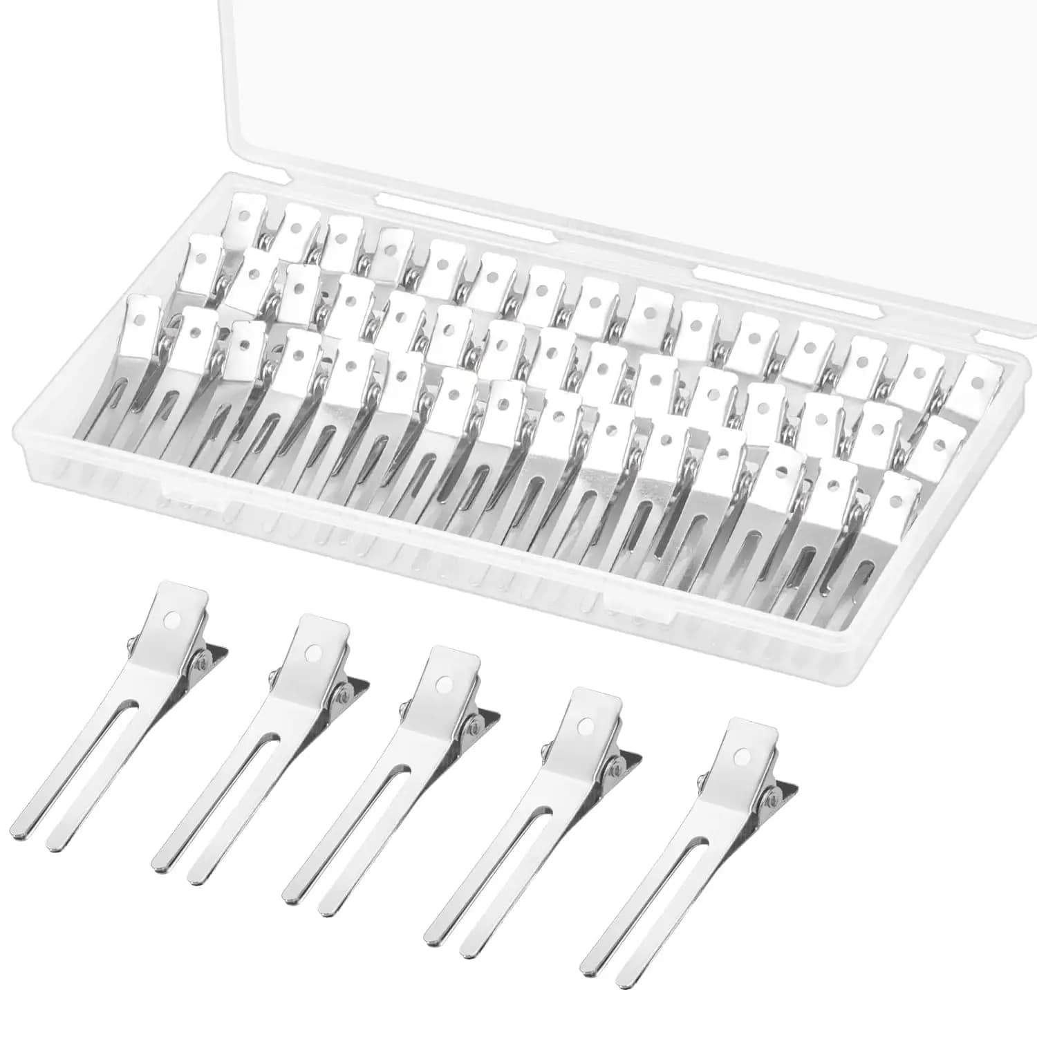 60 Pezzi di Mollette per Capelli a Doppia Punta, Clip a Becco d'Anatra da 1,8 Pollici per Styling e Sezionamento, Mollette a Coccodrillo con Scatola Portaoggetti per Salone, Barbiere e Fai-da-Te