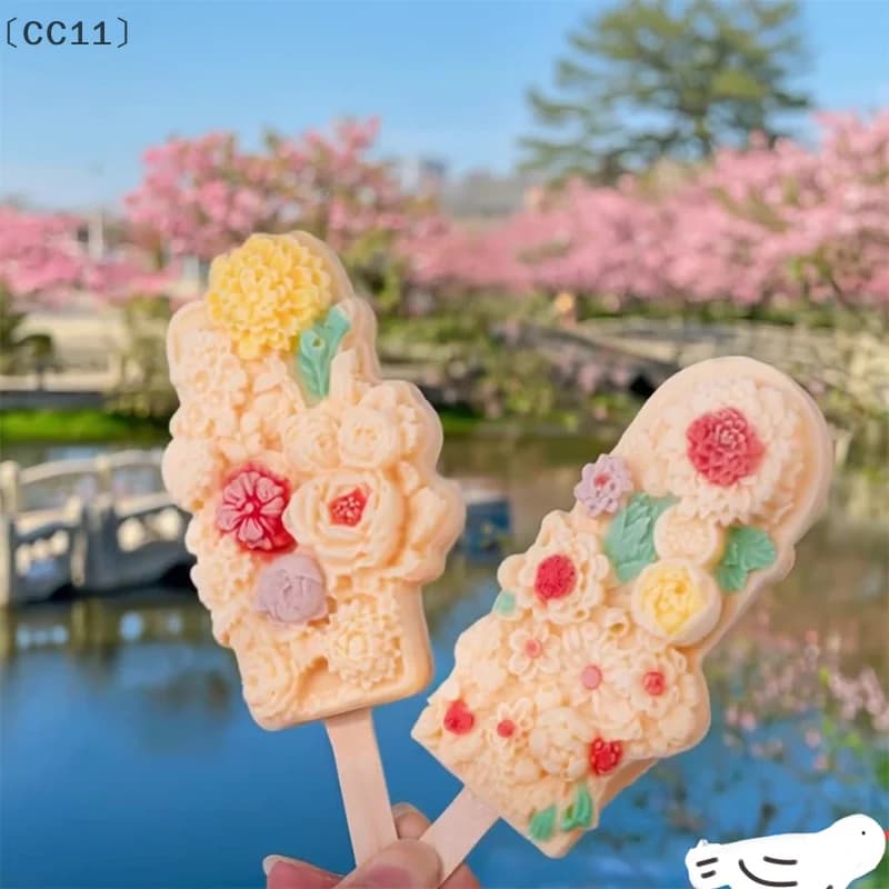 maveraCC11 Stampi per ghiaccioli di fiori in silicone Stupendo design floreale, facile rilascio per dolcetti di gelato fatti in casa