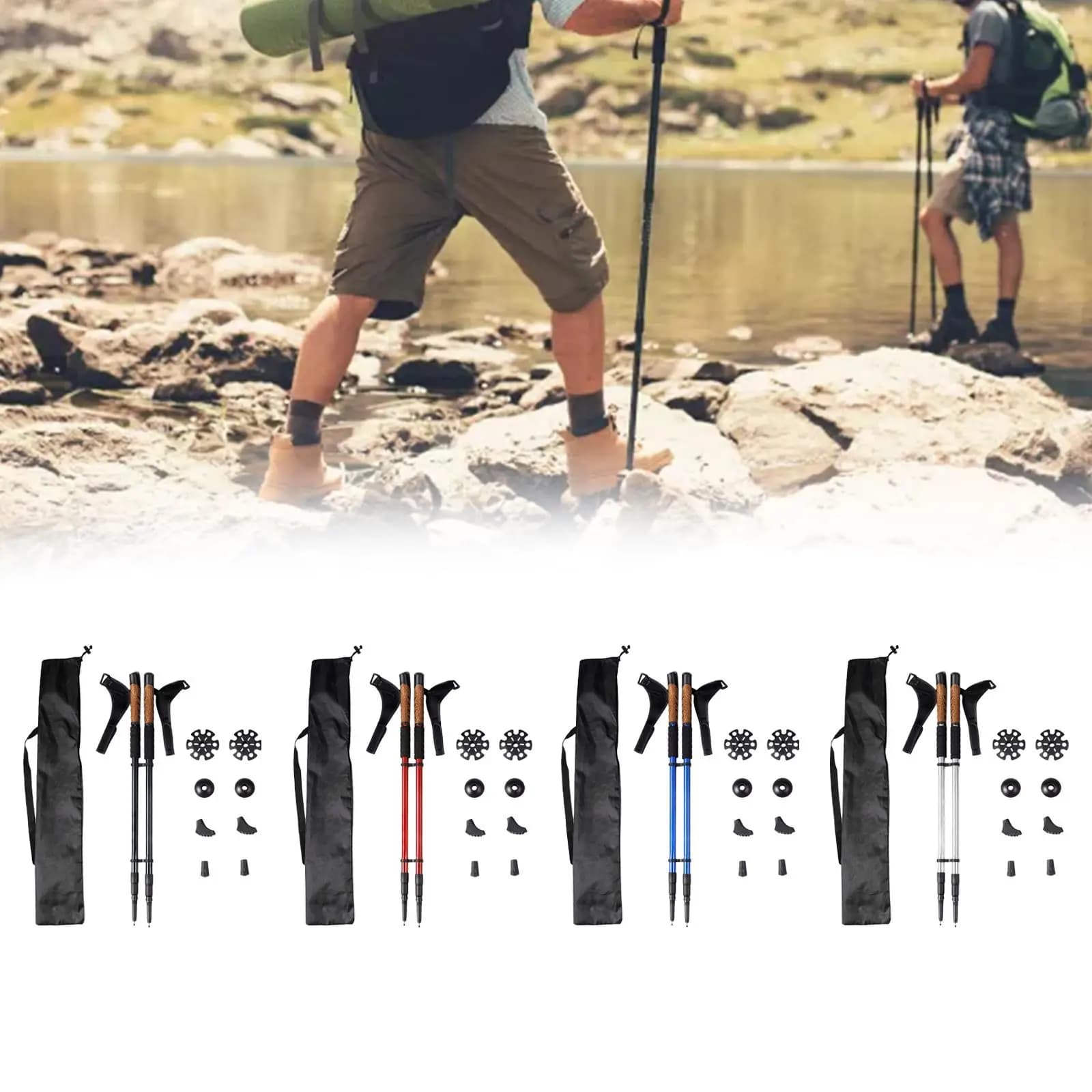 2-piece mountain trekking poles Telescopic non-slip handle 3-pin adjustable walking stick for hikers Alpinism backpack