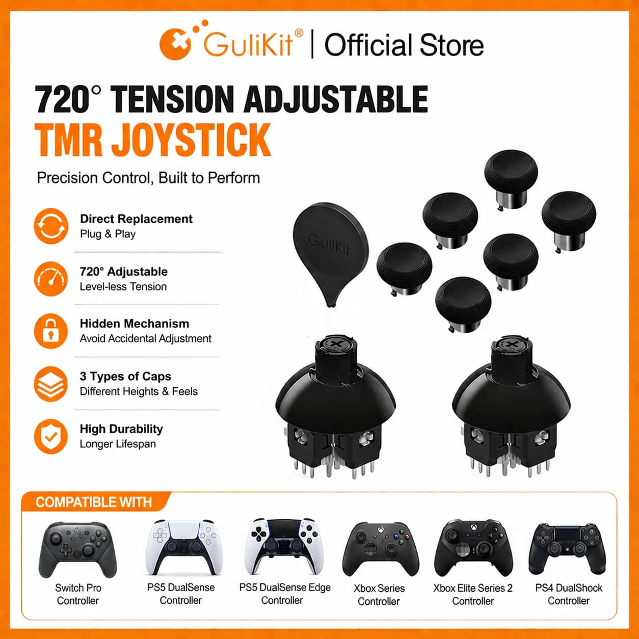 GuliKit 720 ° Joystick TMR regolabile a tensione per PS4 PS5 Edge Gamepad per accessori di gioco controller Switch Pro Xbox Series