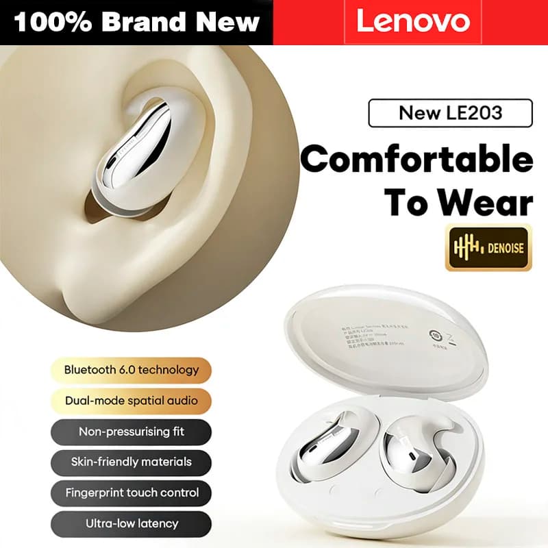 Lenovo New Original LE203 Wireless sleep earphones Invisible stereo headphones Small and comfortable in-ear earphones Long life