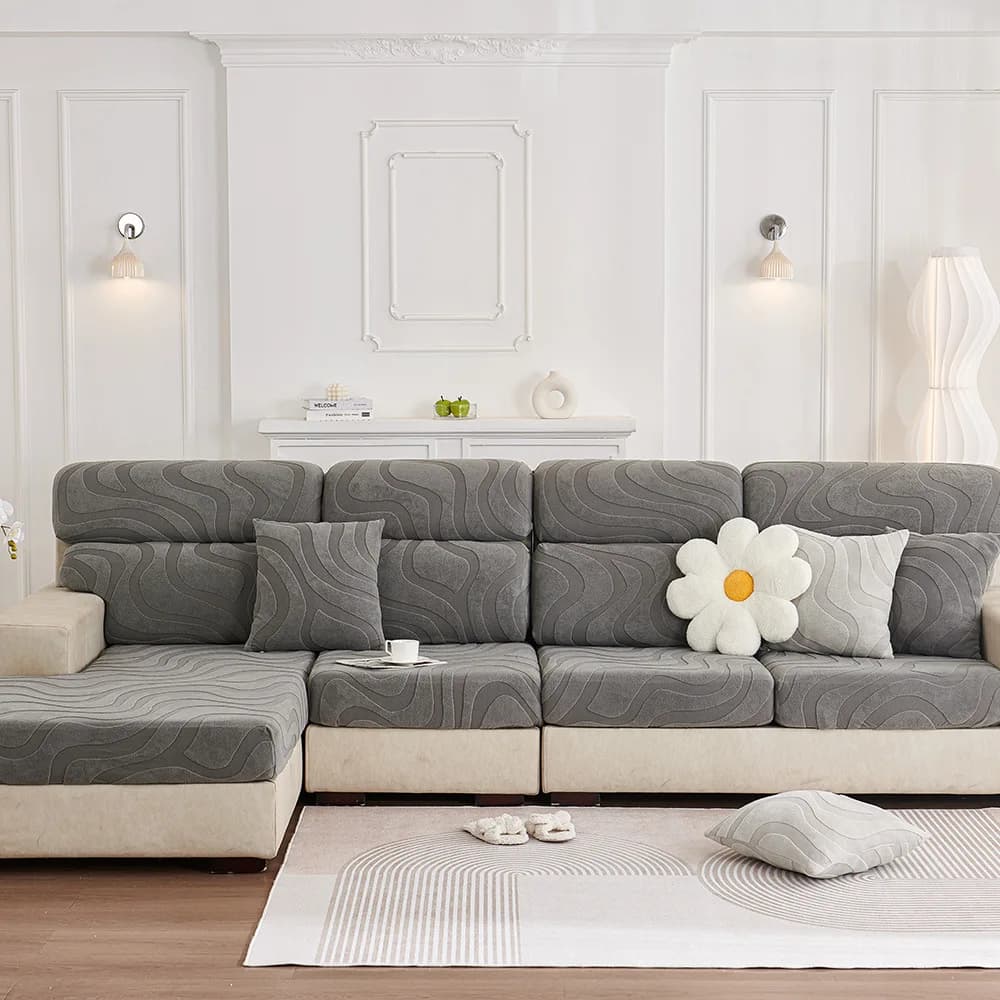 Stretch Sofa Cover Solid Colour Jacquard Cushion Cover Sofa Hats Dust Towel All-Season Universal Towel Anti-Scratch Protection