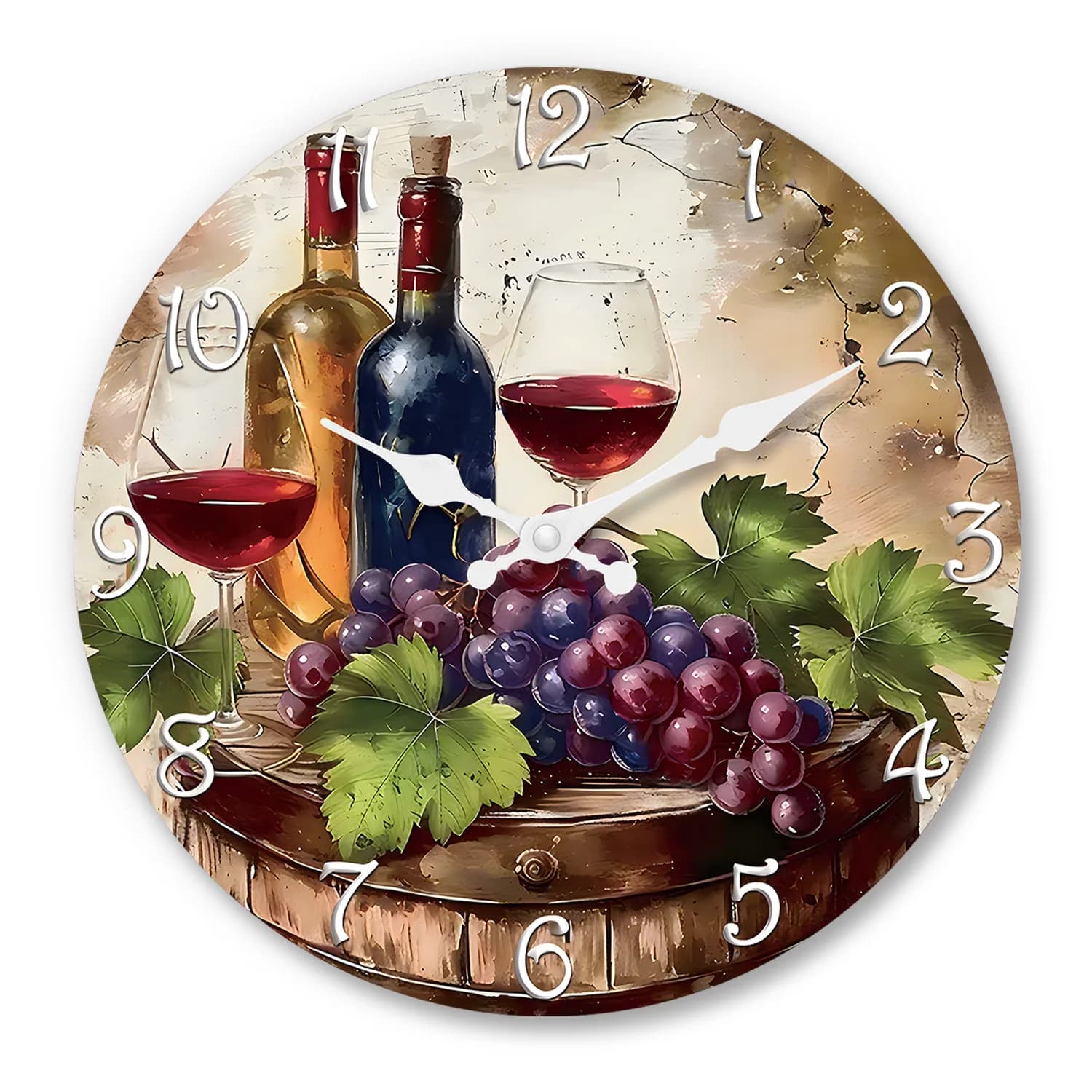 Orologio da parete in legno con motivo vino retrò elegante, soggiorno, camera da letto, cucina, decorazione della casa, orologio da parete, orologio al quarzo silenzioso, regalo di festa, 10 pollici, 12 pollici, 14 pollici, 16 pollici (senza batterie)