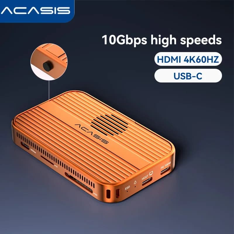 Docking Station USB-C Acasis 10Gbps | SSD M.2 NVMe 8TB con Porte USB-A e HDMI 4K per iPhone 17 Pro/Pro Max, Mac e Laptop Windows