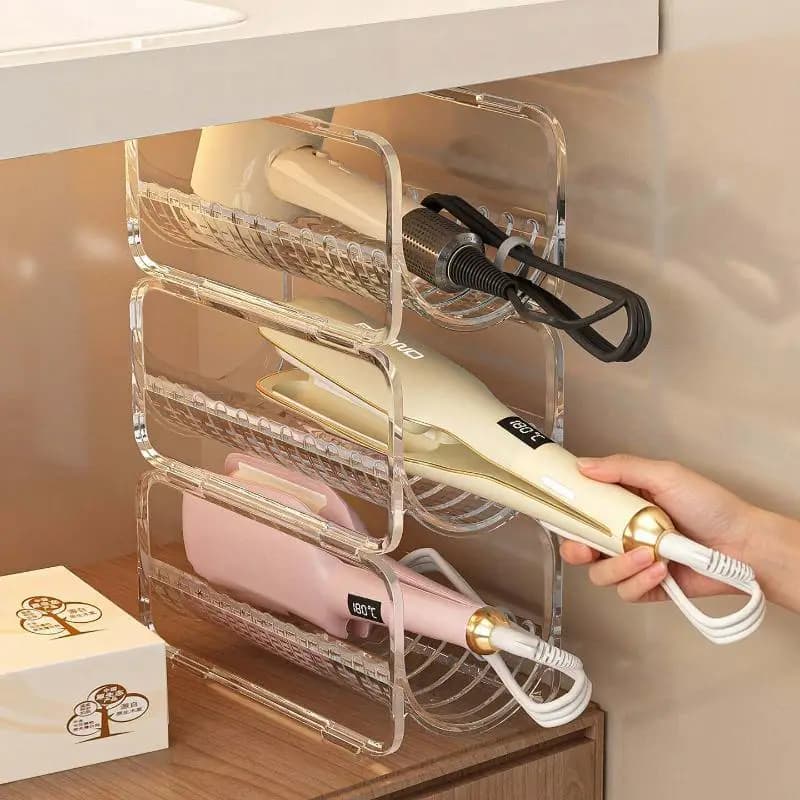 Clear Acrylic Stackable Hair Tool Organizer Countertop Holder For Hair Dryer Curling Iron Straightener Bathroom Vanity Storage