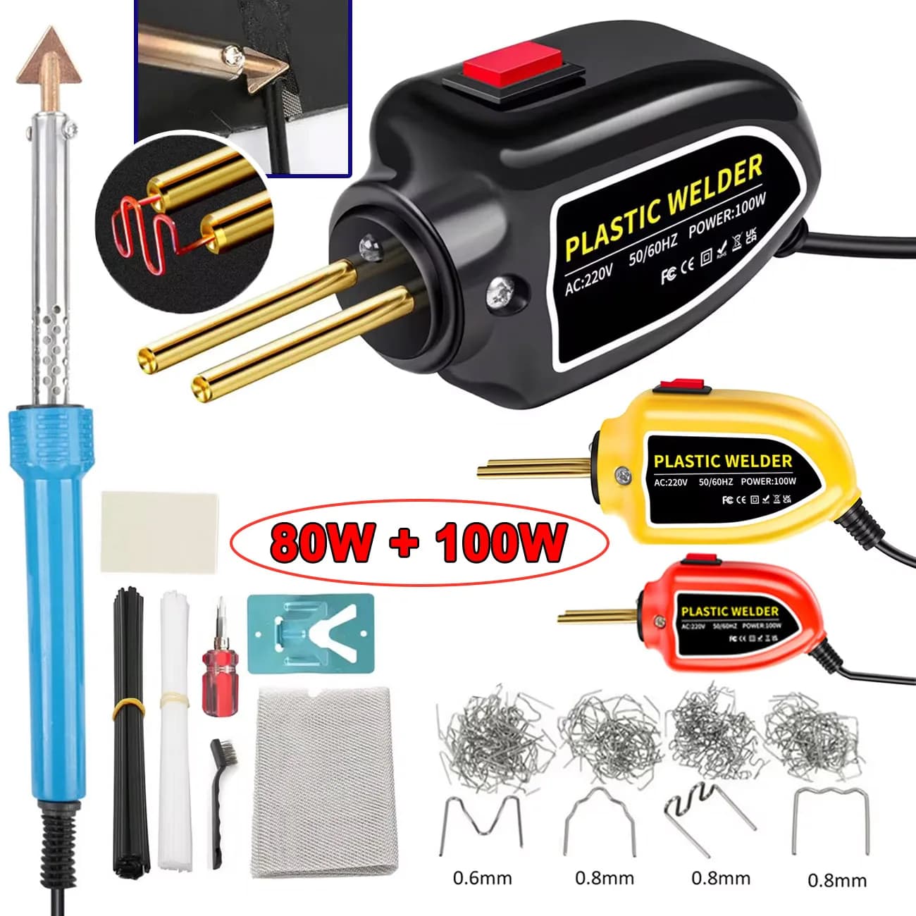 100W Saldatore di plastica portatile Cucitrice a caldo Kit di riparazione in plastica Paraurti per auto Crepa Kayak Riparazione 80W Saldatore elettrico Supporto strumento